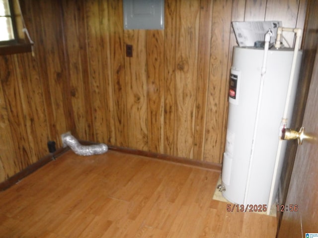 530 Sand Rock Ave, Leesburg, AL 35983 - basement featuring water heater, wood walls, wood finished floors, and electric panel