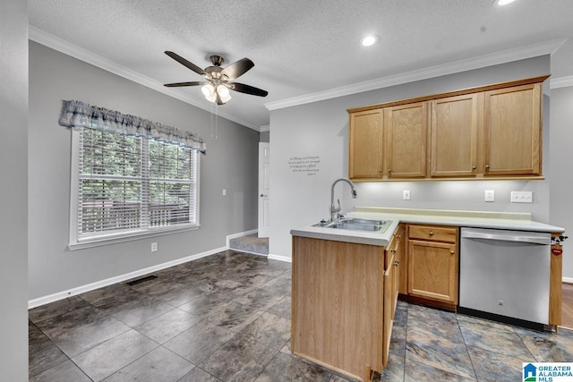 200 Shady Point Rd, Locust Fork, AL 35097 - kitchen featuring stainless steel dishwasher, a sink, a ceiling fan, baseboards, and light countertops