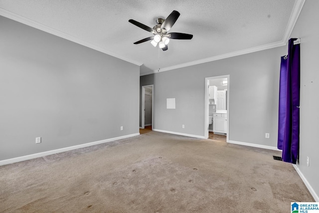 200 Shady Point Rd, Locust Fork, AL 35097 - unfurnished bedroom featuring ornamental molding, carpet, baseboards, a textured ceiling, and connected bathroom