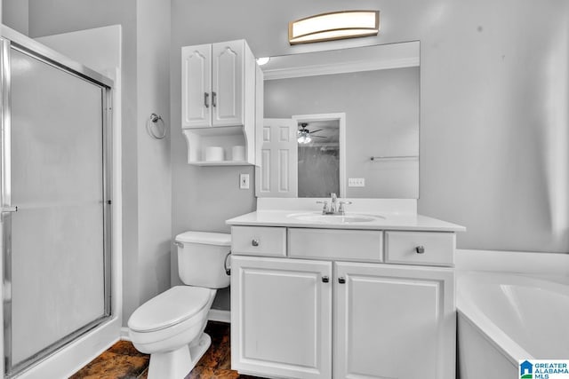 200 Shady Point Rd, Locust Fork, AL 35097 - bathroom featuring toilet, a shower stall, vanity, and ceiling fan