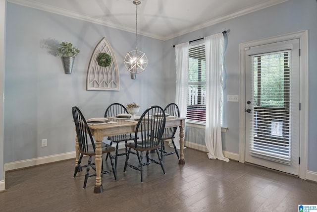1037 Norman Way, Birmingham, AL 35242 - dining space featuring ornamental molding, plenty of natural light, baseboards, and dark wood-style floors