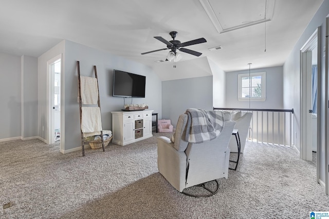 1037 Norman Way, Birmingham, AL 35242 - living area featuring attic access, carpet, a ceiling fan, and baseboards