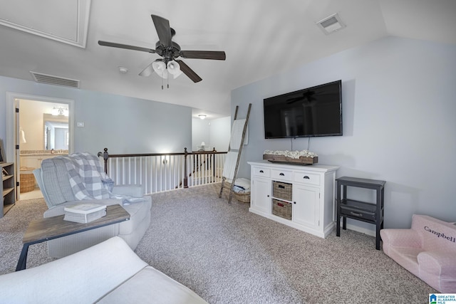 1037 Norman Way, Birmingham, AL 35242 - living area featuring light colored carpet, a ceiling fan, and attic access