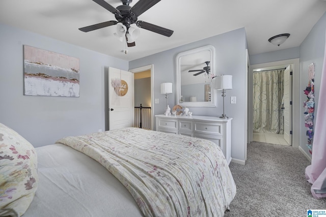 1037 Norman Way, Birmingham, AL 35242 - bedroom featuring carpet, baseboards, a ceiling fan, and connected bathroom