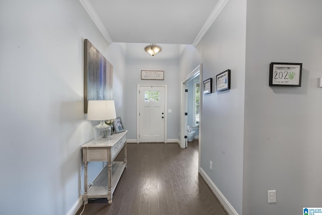 1037 Norman Way, Birmingham, AL 35242 - entryway featuring baseboards, ornamental molding, and dark wood-style flooring