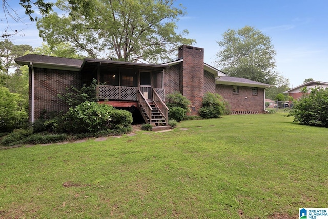 5420 Pine St, Sylvan Springs, AL 35118 - back of property featuring brick siding, a lawn, a chimney, and stairs