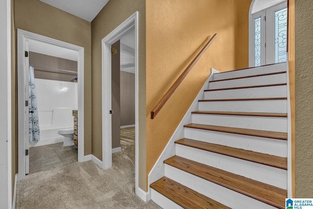 401 High Pointe Dr, Hayden, AL 35079 - stairway with carpet flooring and baseboards