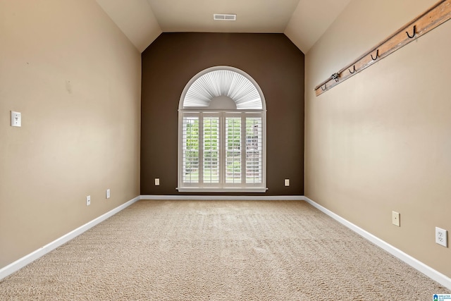 5265 Lake Crest Cir, Hoover, AL 35226 - unfurnished room featuring carpet, baseboards, and vaulted ceiling