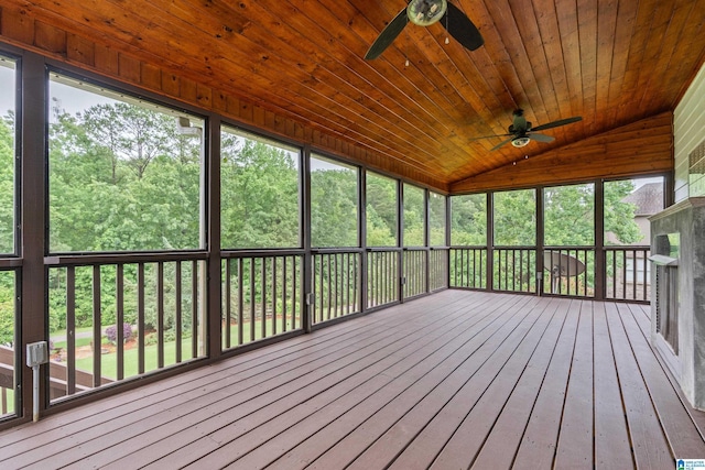 5265 Lake Crest Cir, Hoover, AL 35226 - unfurnished sunroom featuring ceiling fan and lofted ceiling