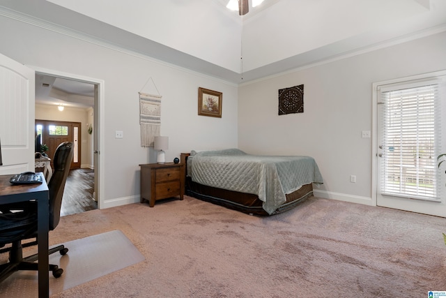 3096 Hidden Forest Cv, Montevallo, AL 35115 - bedroom featuring carpet floors, access to outside, crown molding, and baseboards