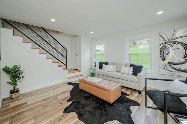 1751 Valley Ave Unit D, Homewood, AL 35209 - living area featuring stairway, light wood-style floors, recessed lighting, and baseboards