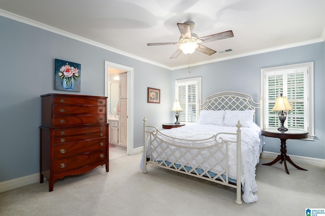 2300 Ridge Trl, Birmingham, AL 35242 - bedroom featuring light carpet, baseboards, multiple windows, and crown molding