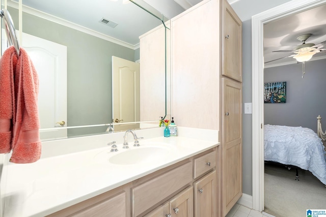 2300 Ridge Trl, Birmingham, AL 35242 - ensuite bathroom featuring vanity, a ceiling fan, ornamental molding, and baseboards
