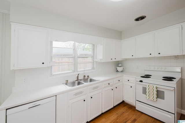 1718 Windsor Blvd, Homewood, AL 35209 - kitchen with white appliances, a sink, backsplash, and white cabinetry