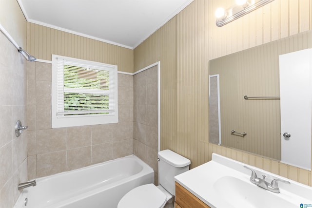 315 3rd Ave, Odenville, AL 35120 - bathroom featuring toilet,  shower combination, vanity, and ornamental molding