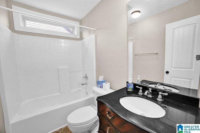 123 Whitestone Trl, Calera, AL 35040 - bathroom featuring toilet, vanity, and bathtub / shower combination