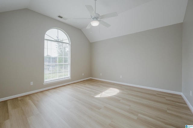 2019 Russet Meadows Ct, Helena, AL 35244 - unfurnished room with vaulted ceiling, light wood-style flooring, baseboards, and ceiling fan