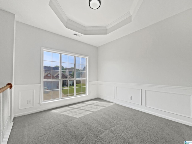 450 Bentmoor Way, Helena, AL 35080 - spare room featuring ornamental molding, carpet floors, a tray ceiling, wainscoting, and a decorative wall
