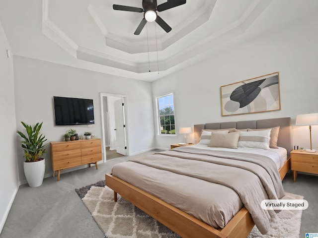 450 Bentmoor Way, Helena, AL 35080 - carpeted bedroom with a raised ceiling, ornamental molding, baseboards, and a ceiling fan