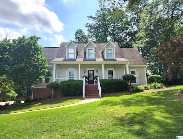 100 Redwood Dr, Trussville, AL 35173 - cape cod home featuring a front yard, covered porch, and stairway