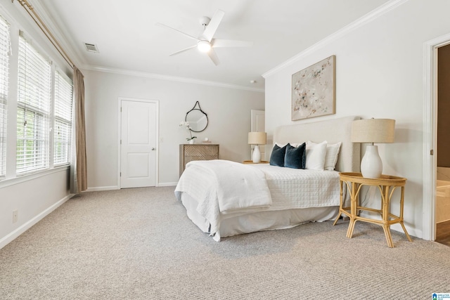 1033 Inverness Cove Way, Hoover, AL 35242 - carpeted bedroom with crown molding, baseboards, and a ceiling fan