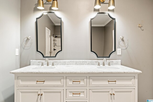 1033 Inverness Cove Way, Hoover, AL 35242 - bathroom with double vanity and ornamental molding