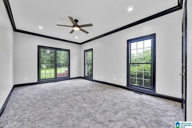 1700 Leisure Ln NW, Cullman, AL 35055 - unfurnished room featuring crown molding, carpet flooring, a ceiling fan, baseboards, and recessed lighting