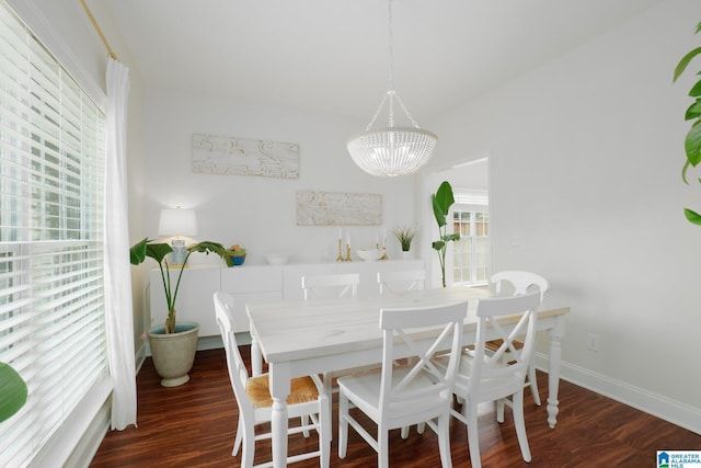 2014 Madison Cir, Chelsea, AL 35043 - dining space with plenty of natural light, wood finished floors, a chandelier, and baseboards