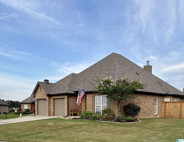 2014 Madison Cir, Chelsea, AL 35043 - view of front facade featuring brick siding, a chimney, concrete driveway, an attached garage, and a shingled roof