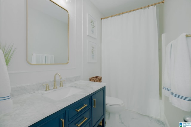 2014 Madison Cir, Chelsea, AL 35043 - bathroom with vanity, marble finish floors, toilet, and a shower with curtain