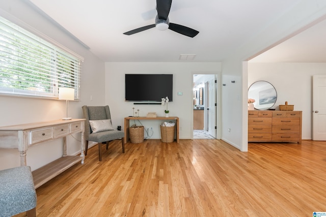 1355 Starcross Dr, Vestavia Hills, AL 35216 - living area featuring light wood-style floors and a ceiling fan
