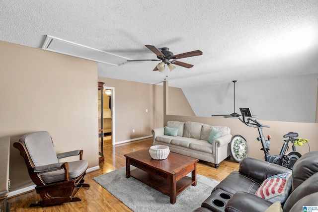 246 Park Place Way, Alabaster, AL 35007 - living room featuring a ceiling fan, attic access, a textured ceiling, and light wood-style flooring