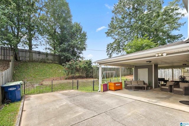 246 Park Place Way, Alabaster, AL 35007 - fenced backyard with an outdoor hangout area and a patio