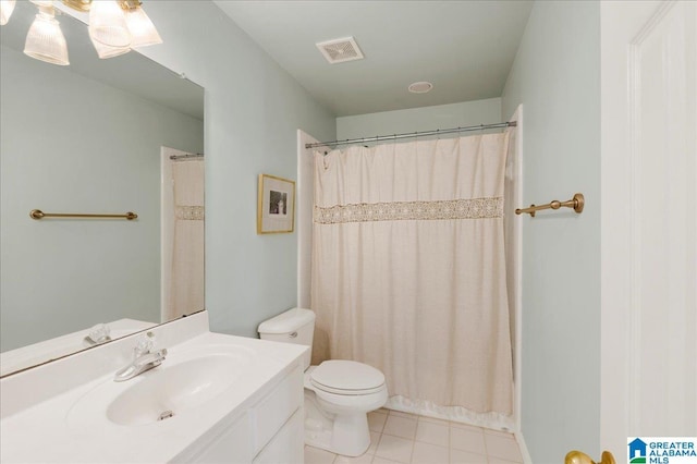 1222 Eagle Park Rd, Birmingham, AL 35242 - bathroom featuring vanity, toilet, tile patterned flooring, and curtained shower