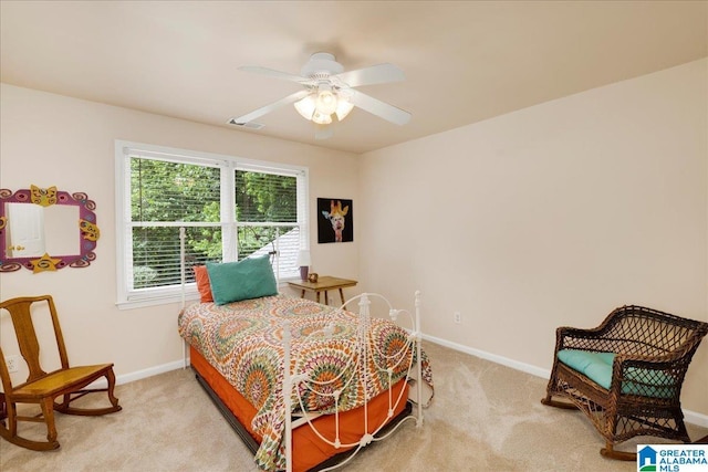 1222 Eagle Park Rd, Birmingham, AL 35242 - bedroom with light carpet, baseboards, and ceiling fan