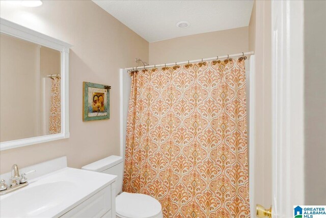 1222 Eagle Park Rd, Birmingham, AL 35242 - bathroom with vanity, toilet, and curtained shower