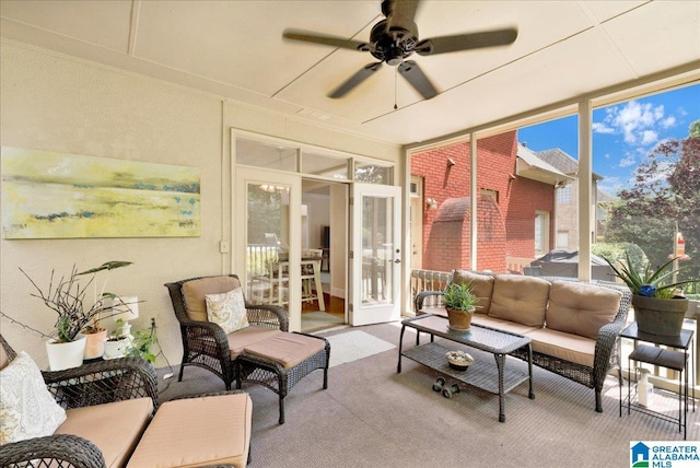 1222 Eagle Park Rd, Birmingham, AL 35242 - sunroom with an outdoor living space, a ceiling fan, and plenty of natural light