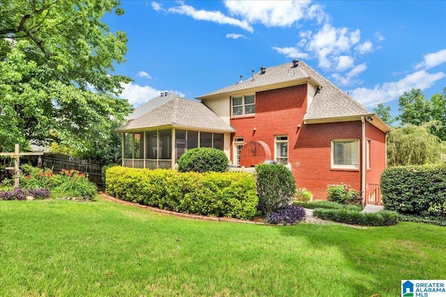 1222 Eagle Park Rd, Birmingham, AL 35242 - rear view of property featuring a sunroom, brick siding, and a shingled roof