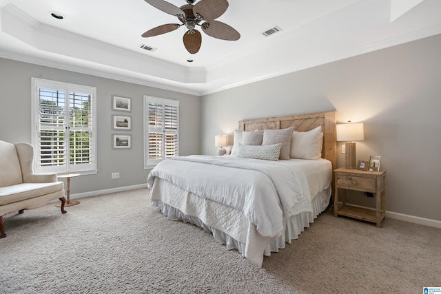 208 Maple Trce, Hoover, AL 35244 - bedroom with a tray ceiling, ornamental molding, carpet, baseboards, and a ceiling fan