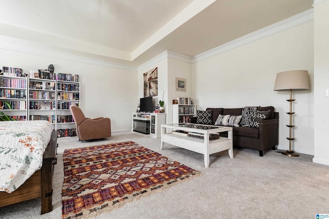 4865 Mae Beth Cir, Mount Olive, AL 35117 - living area featuring carpet floors, crown molding, and baseboards
