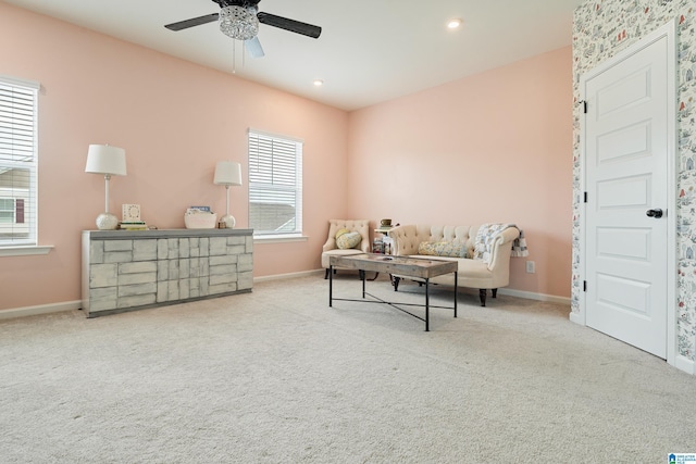 4865 Mae Beth Cir, Mount Olive, AL 35117 - sitting room featuring a ceiling fan, healthy amount of natural light, baseboards, and recessed lighting