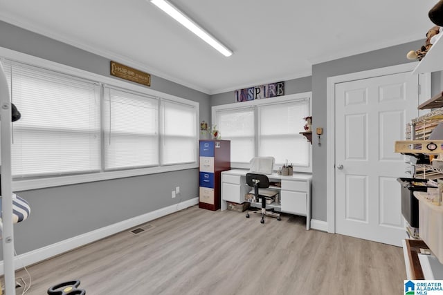 2028 Moncrief Rd, Gardendale, AL 35071 - office area with crown molding, light wood-type flooring, and baseboards