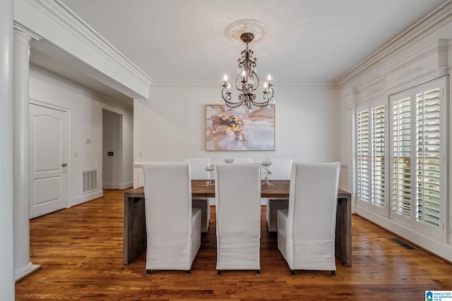 386 N Lake Rd, Birmingham, AL 35242 - dining area with a chandelier, wood finished floors, and ornamental molding