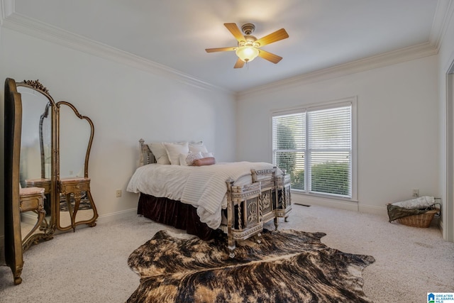 386 N Lake Rd, Birmingham, AL 35242 - carpeted bedroom featuring ornamental molding, baseboards, and a ceiling fan