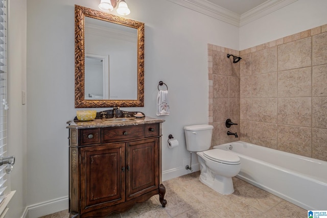 386 N Lake Rd, Birmingham, AL 35242 - bathroom with vanity, shower / washtub combination, toilet, ornamental molding, and baseboards