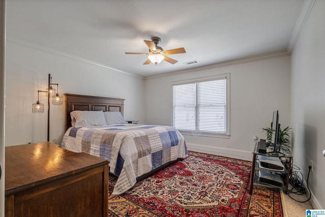 386 N Lake Rd, Birmingham, AL 35242 - bedroom with crown molding, baseboards, a ceiling fan, and carpet