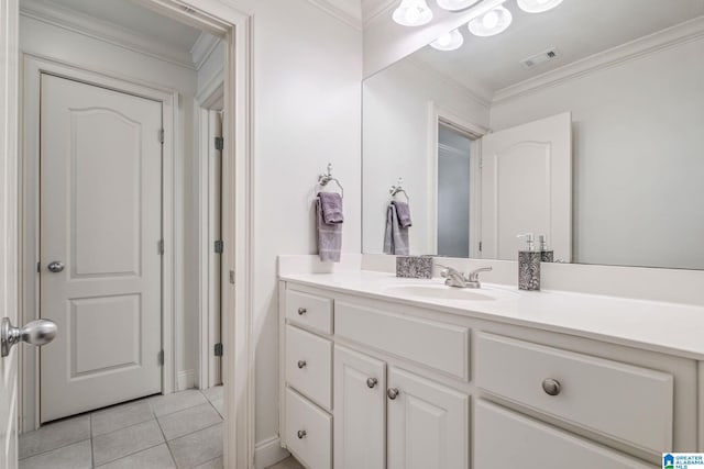 386 N Lake Rd, Birmingham, AL 35242 - bathroom featuring vanity, ornamental molding, and tile patterned floors
