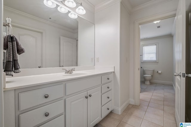 386 N Lake Rd, Birmingham, AL 35242 - bathroom featuring vanity, baseboards, toilet, tile patterned floors, and ornamental molding