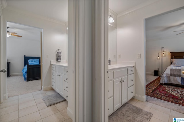 386 N Lake Rd, Birmingham, AL 35242 - full bath with ensuite bathroom, ceiling fan, crown molding, vanity, and tile patterned floors
