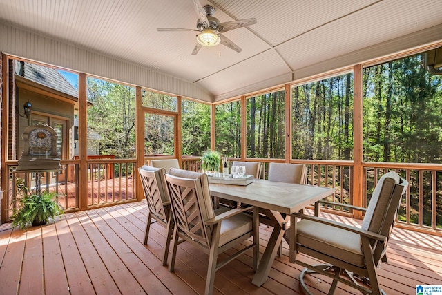 386 N Lake Rd, Birmingham, AL 35242 - sunroom featuring ceiling fan, outdoor dining space, and vaulted ceiling